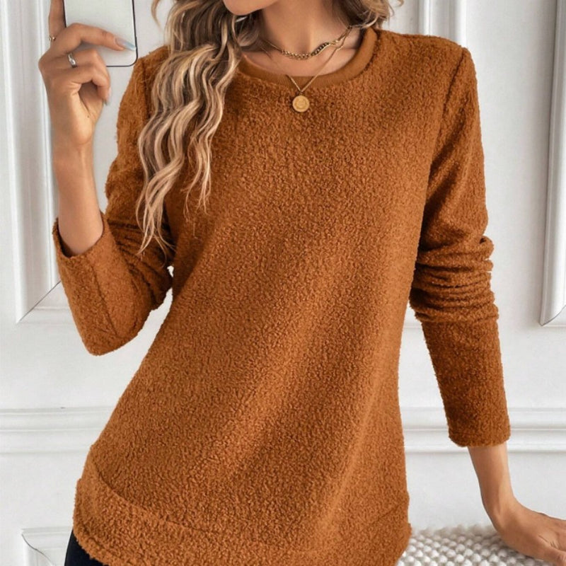 Casual Warm Solid Color Round Neck Teddy Sports Shirt