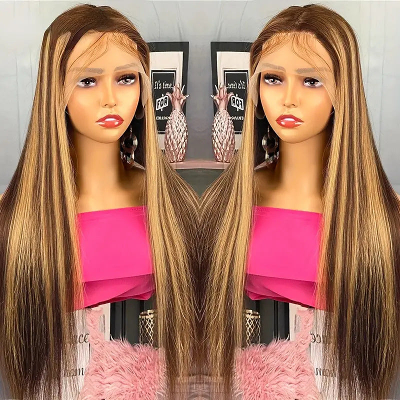 Peruca de Cabelo Liso Comprido de Cor Piano com Lace Frontal de Cabeça Inteira
