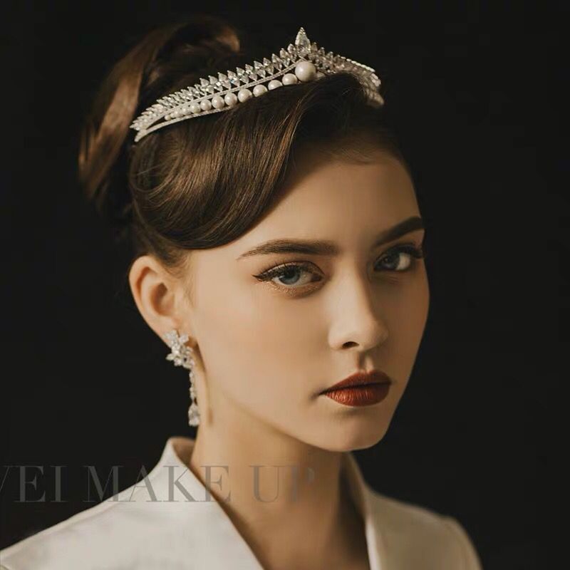 Coroa de noiva coreana com pérolas, acessório de cabeça simples e elegante, coroa estilo princesa, acessório de cabelo de sonho para influenciadoras digitais