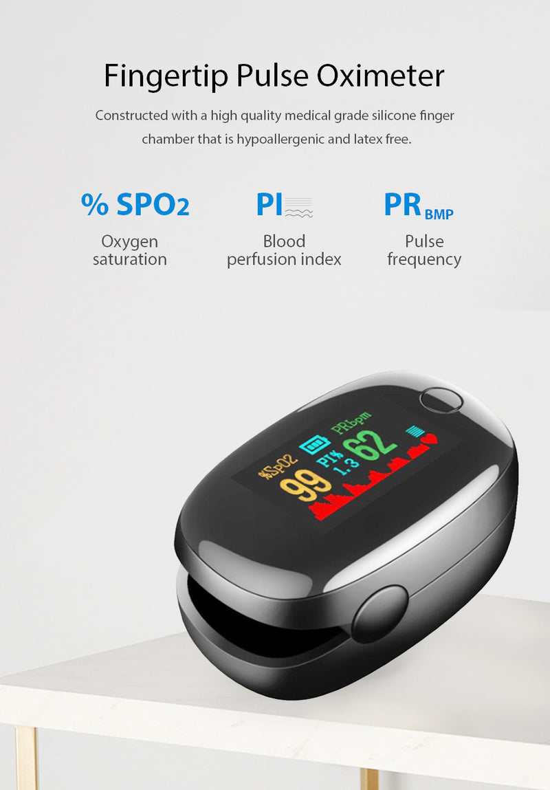 Fingertip Pulse Oximeter - OLED Display Blood Oxygen Saturation & Heart Rate Monitor With Perfusion Index