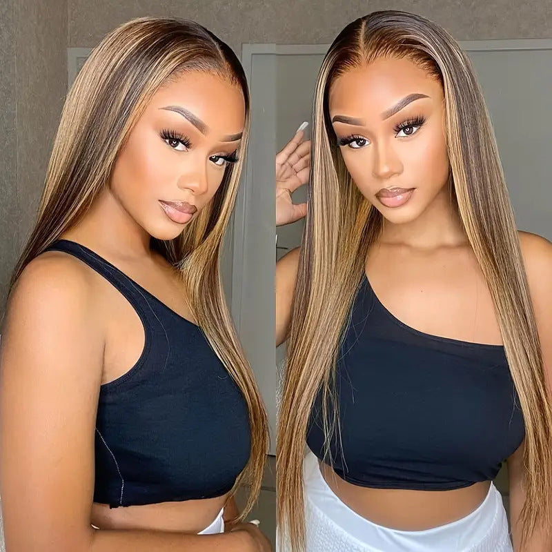 Peruca de Cabelo Liso Comprido de Cor Piano com Lace Frontal de Cabeça Inteira