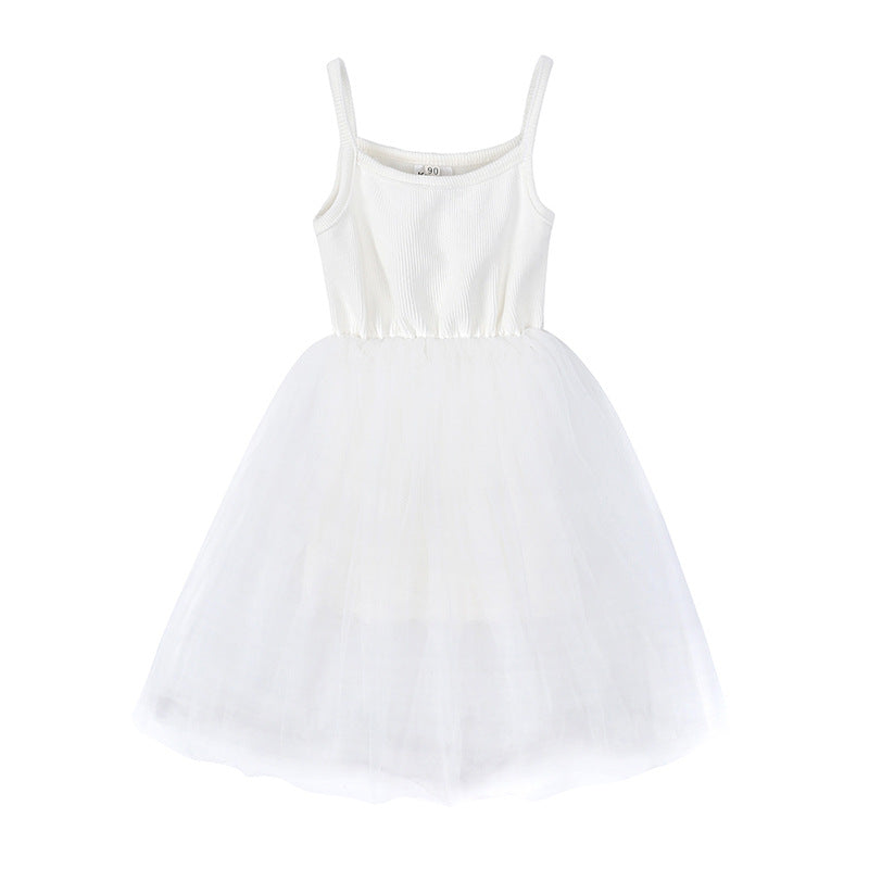 Geripptes Mesh-Trägerkleid für Mädchen