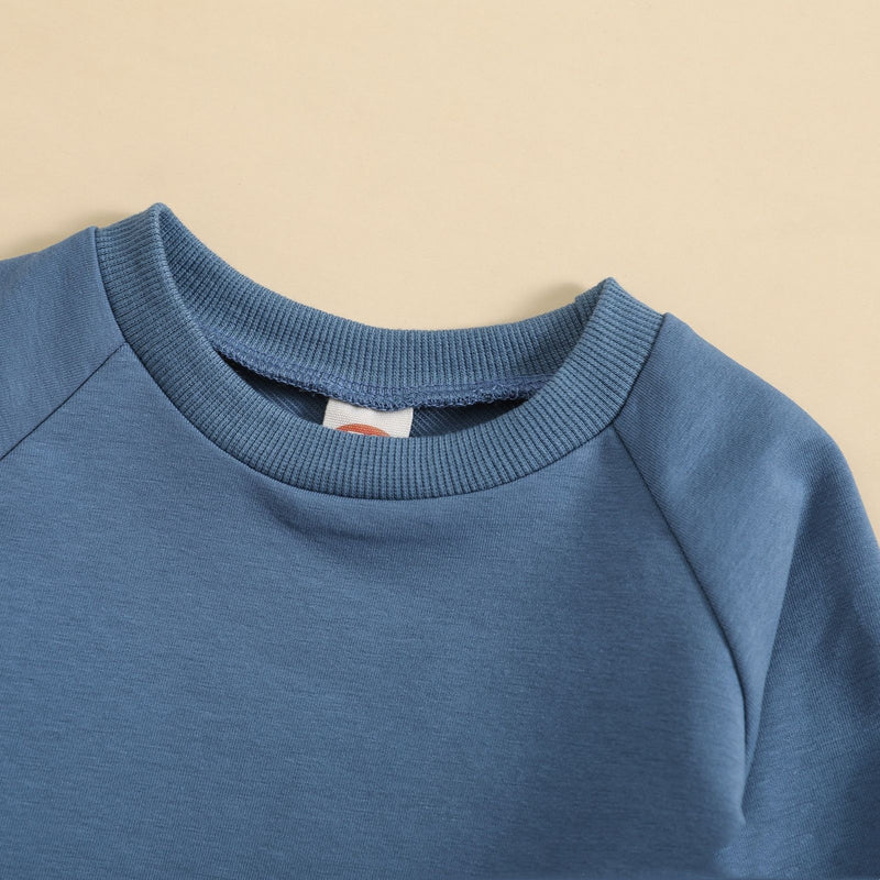 Conjunto de camisola de gola redonda e calças de cor lisa para menino