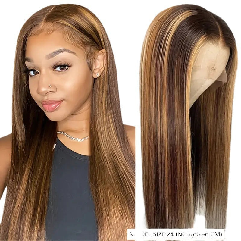 Peruca de Cabelo Liso Comprido de Cor Piano com Lace Frontal de Cabeça Inteira