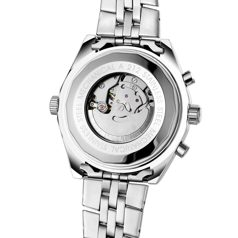 Automatische mechanische Herrenuhr mit doppeltem Kalender aus Stahl