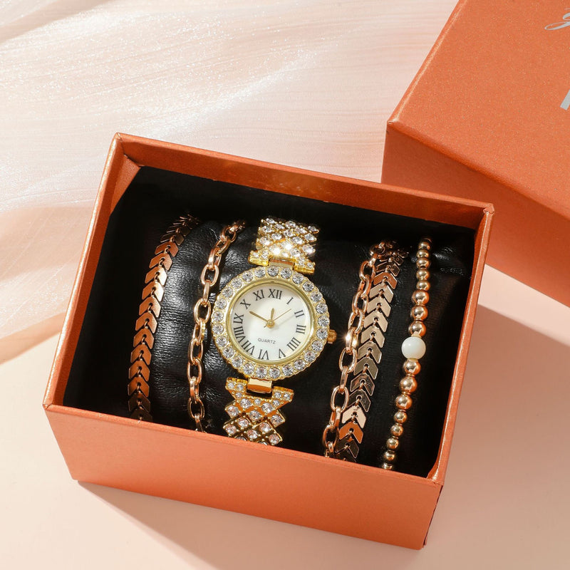 Diamant-Damenarmbanduhr Luxus-Mode Geschenkbox Uhrenarmband Sechsteiliges Set