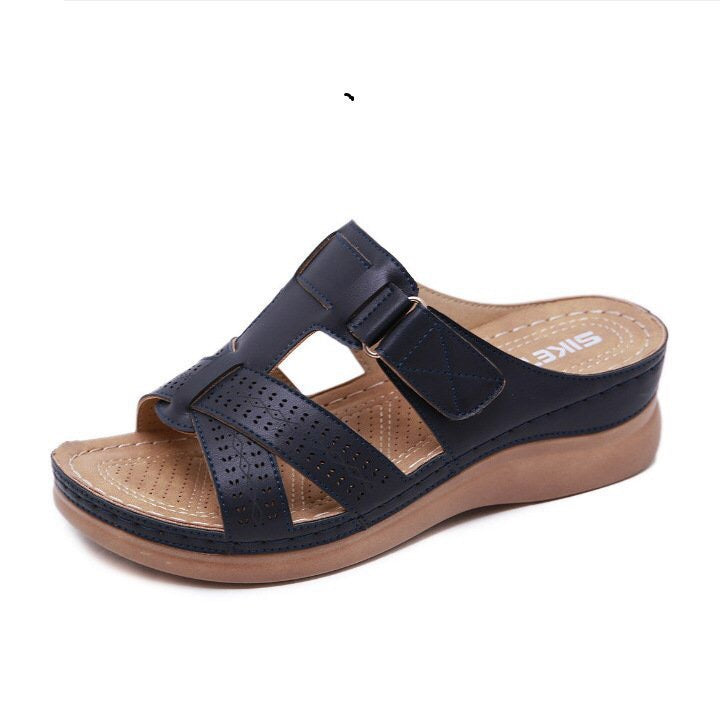 Women's Hollow Peep Toe Wedge Velcro Sandals