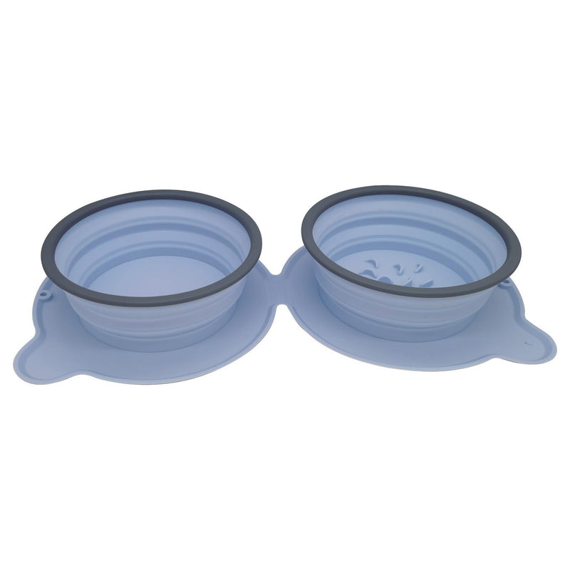 Tigela dupla de silicone para comida de cachorro, portátil, dobrável, antiderrapante, para animais de estimação, viagem, anti-asfixia, tigela de alimentação ao ar livre