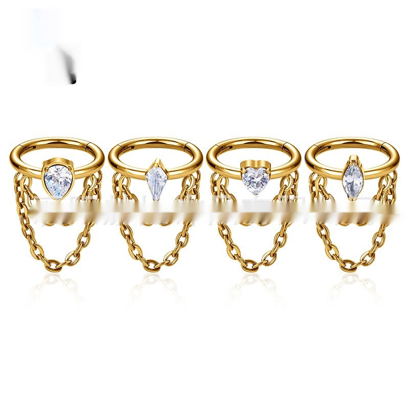 Ohrstecker mit doppelter Kette aus Titanlegierung und Zirkonia-Einlage