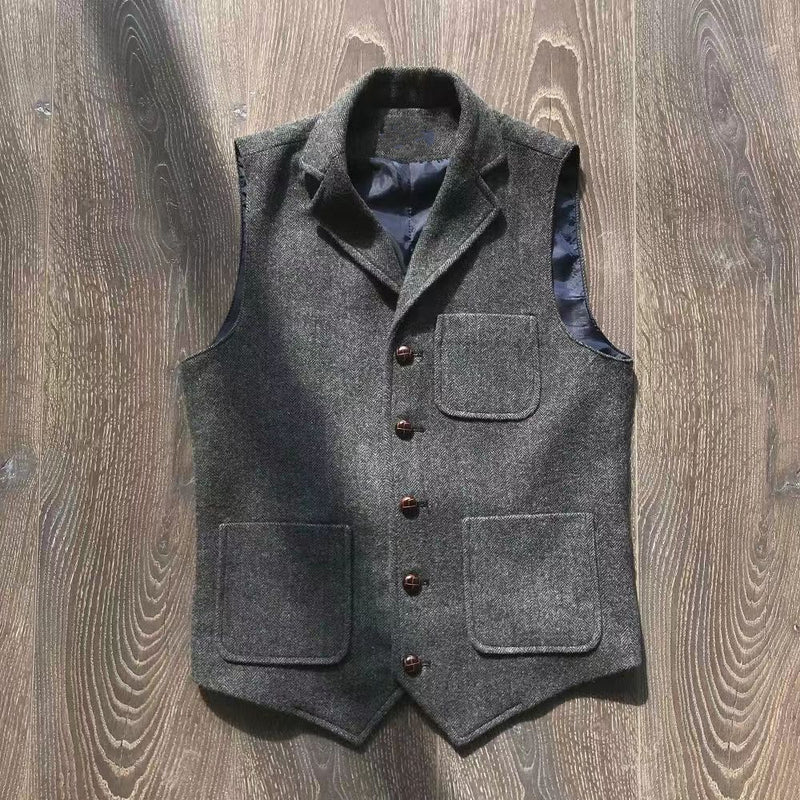 Herren Retro Khaki Jagd-Weste mit vielen Taschen im Freizeit-Stil