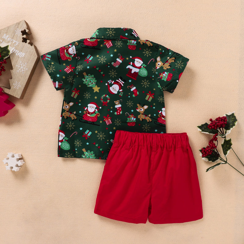 Conjunto de camisa com estampado de bonecos para rapaz de Natal