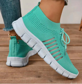 Sapatilhas de cano alto respiráveis para mulher, com atacadores e sola plataforma, estilo casual