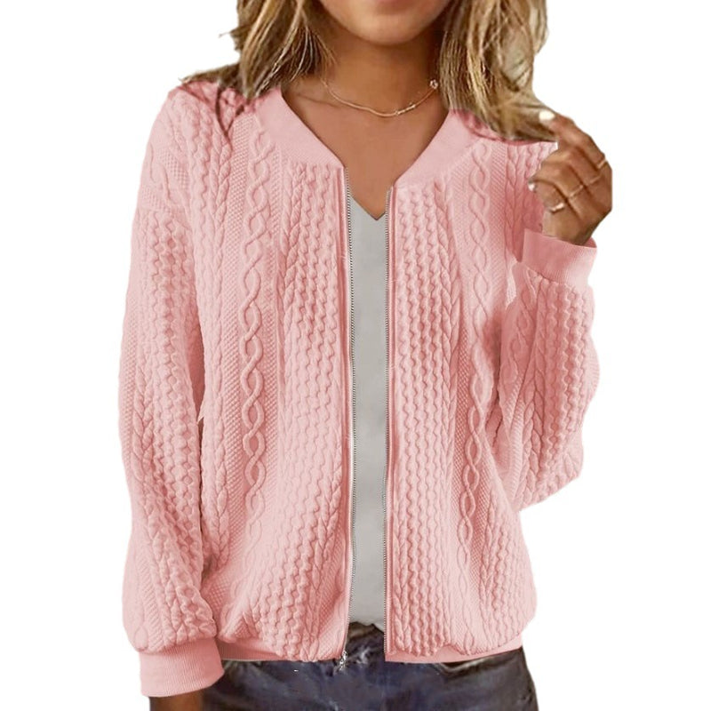 Lässige Jacquard-Kurzjacke mit langen Ärmeln