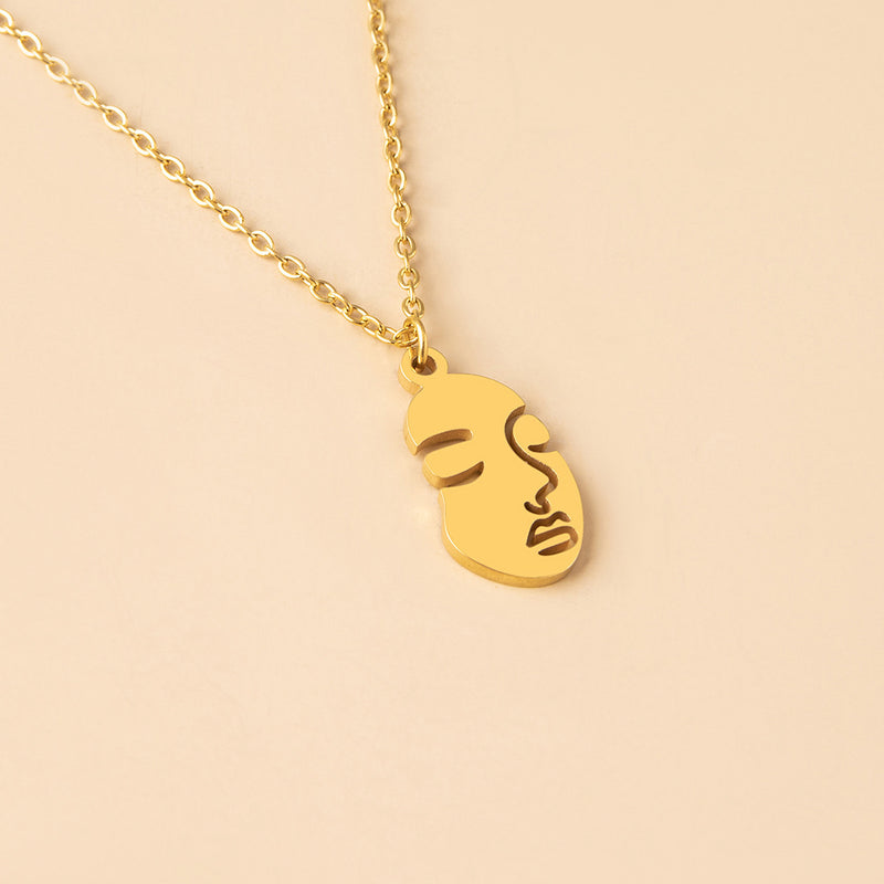European And American Fashion Abstract Stainless Steel Face Necklace