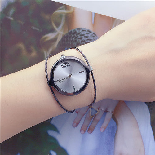 Relógio retrô feminino redondo com pulseira de fio de aço único