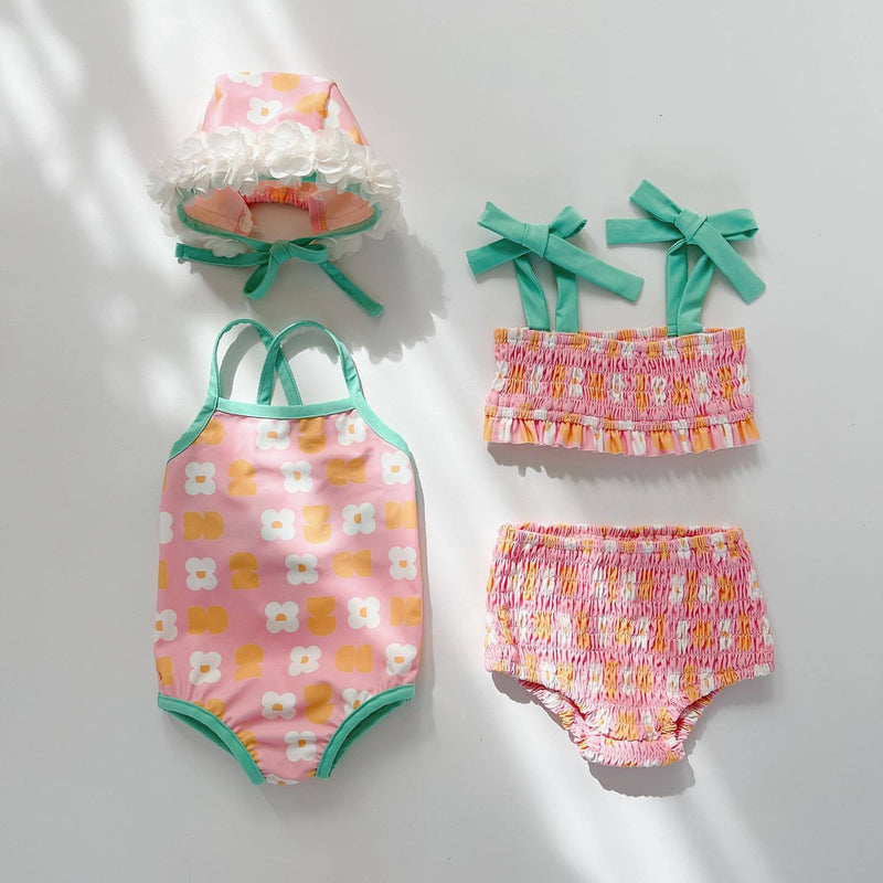 Girls' Flower Hooded One-piece Swimsuit