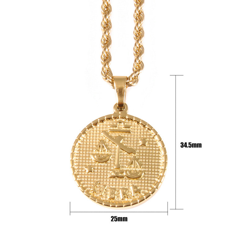 Men's And Women's Fashion Titanium Steel Twelve Signs Of The Zodiac Pendant Necklace