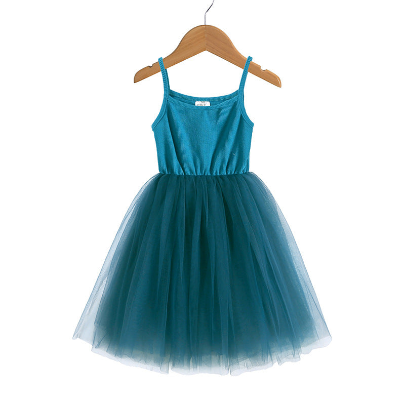 Geripptes Mesh-Trägerkleid für Mädchen