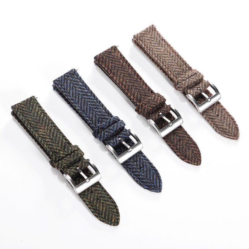 High-quality Tweed-finished Leather Watch Strap With Quick-release Mechanism, Vintage-style Wristband