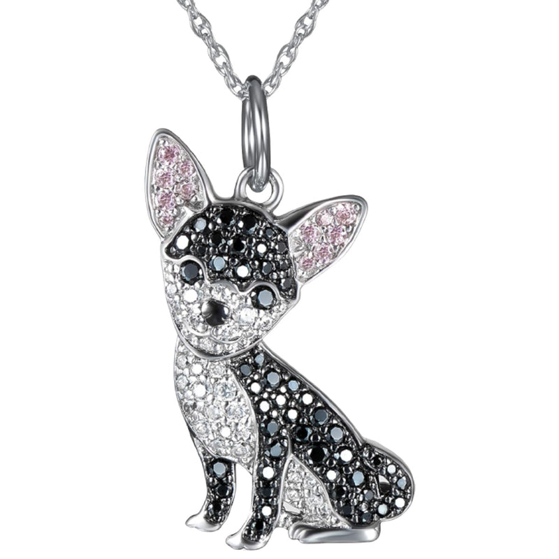 Colar com pingente de cachorro Chihuahua preto em liga de zinco