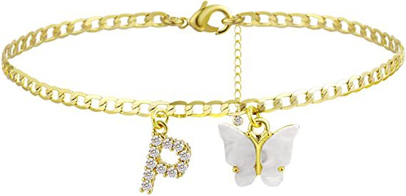 Butterfly Letter Feet Chain Fashion Inlaid Diamond Letter Acrylic