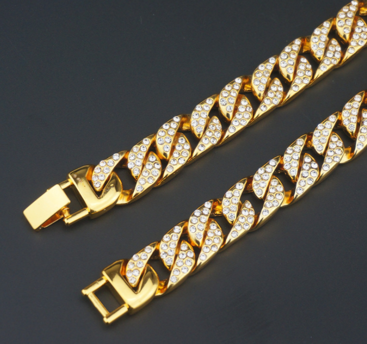 Pulseira masculina de corrente cubana com diamantes completos, pulseira dominadora e moderna