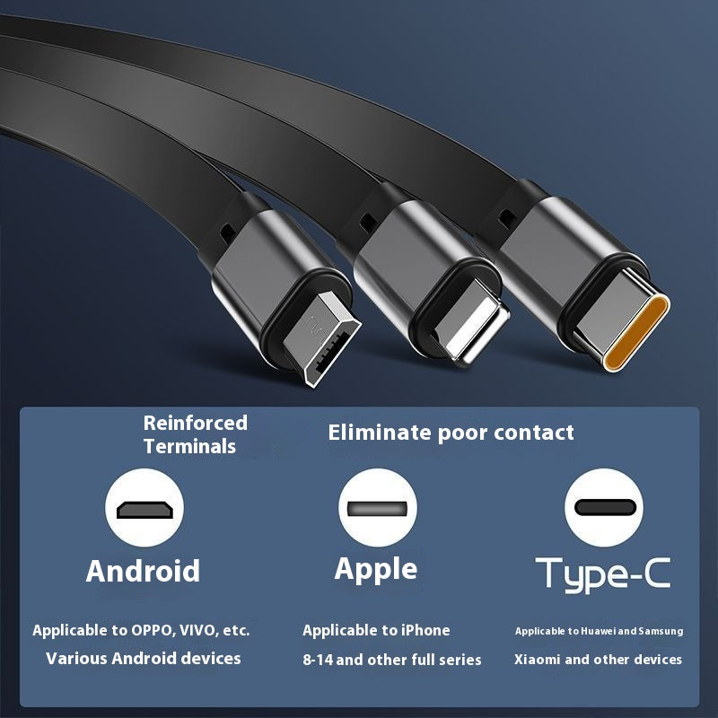 Data Cable Three-in-one 100W Super Fast Charge Telescopic One Drag Three