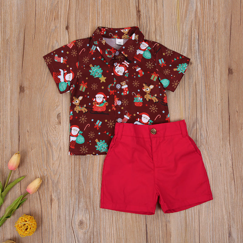 Conjunto de camisa com estampado de bonecos para rapaz de Natal