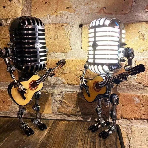 Metal Microphone Guitar With Light Home Ornaments