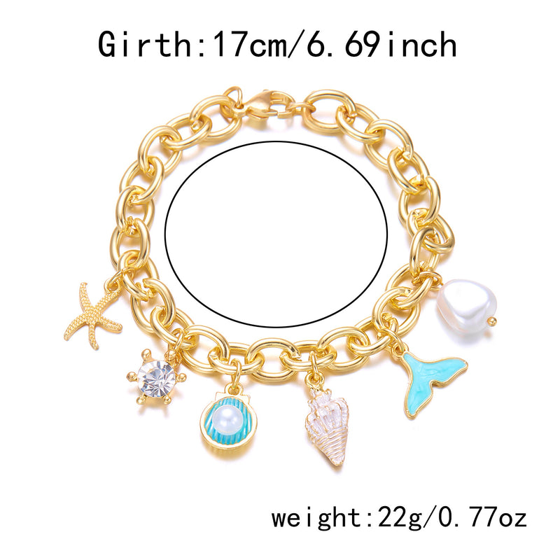 Moda feminina Starfish Pearl Shell Fishtail Multi-pingente Colar Pulseira