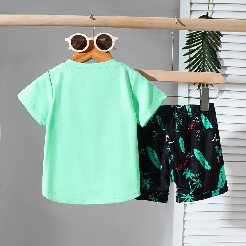 Conjunto de T-shirt e calções com bordado, estilo desportivo casual e de praia