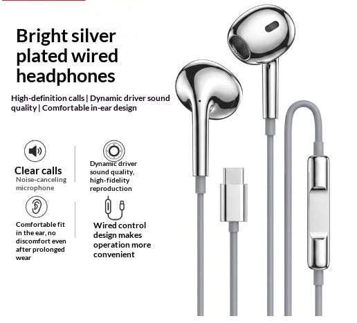 Fourth-generation Electroplated Silver-colored Wired Earphones With A Glossy Finish