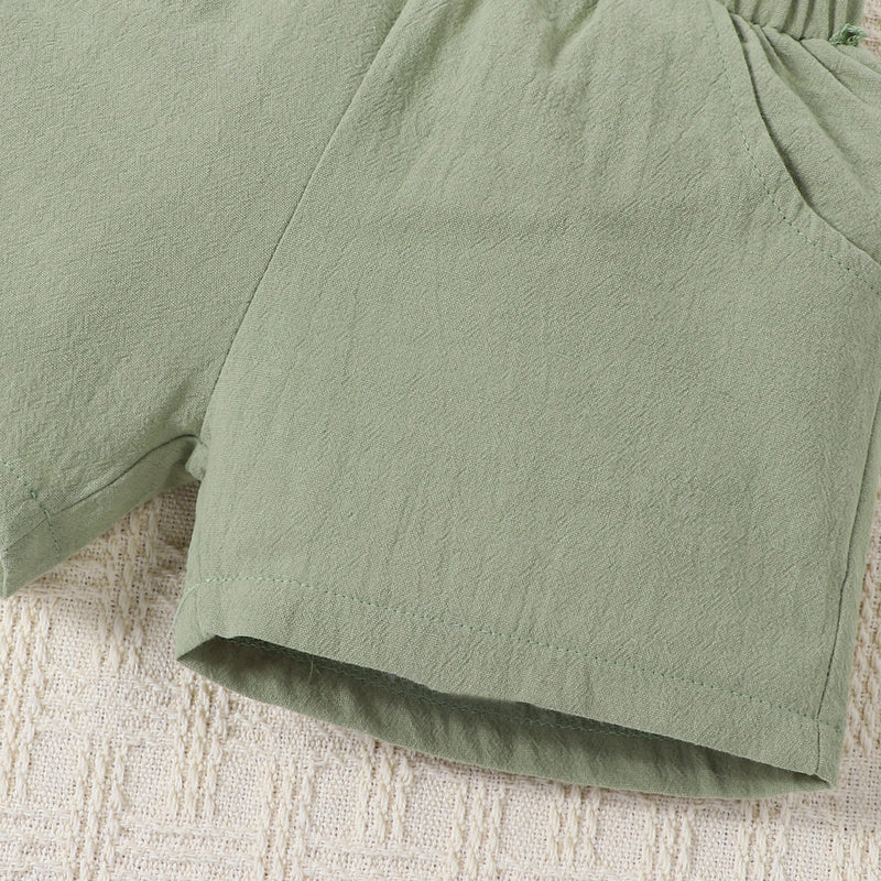 Boys' Summer Cotton And Linen Casual Short-sleeved Shirt And Shorts Suit