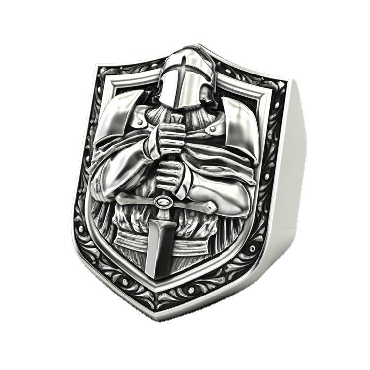 European And American Shield-shaped Sword Knight Ring For Men