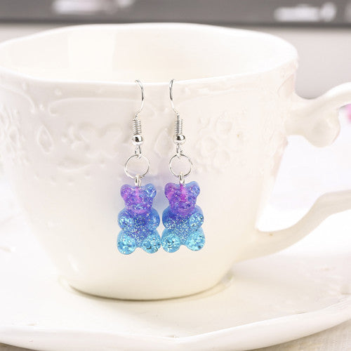 European And American Resin Cartoon Cute Glitter Two-tone Earrings