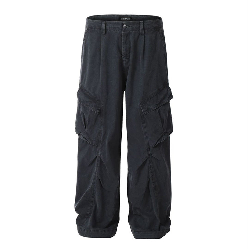 Calças de Homem Estilo "American High Street" de Trabalho com Bolsos e Corte Largo
