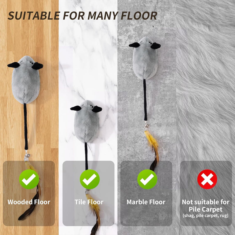 Brinquedo de Rato Interativo para Gatos de Interior Rato LED Recarregável com Pena Guizo e Cauda Brinquedo Elétrico Realista de Movimento Automático para Gatos para Exercício e Combate ao Tédio em Todas as Raças