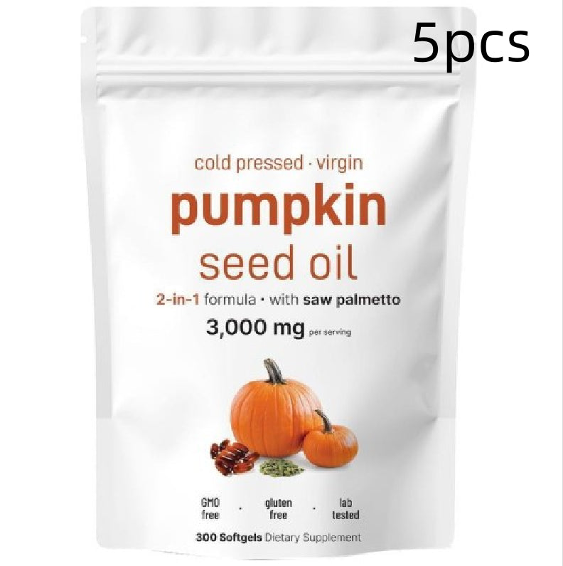 Kaltgepresstes Kürbiskernöl nativ mit Sägepalme, 2-in-1-Formel, 3000 mg pro Portion, 300 Softgel-Kapseln, Nahrungsergänzungsmittel