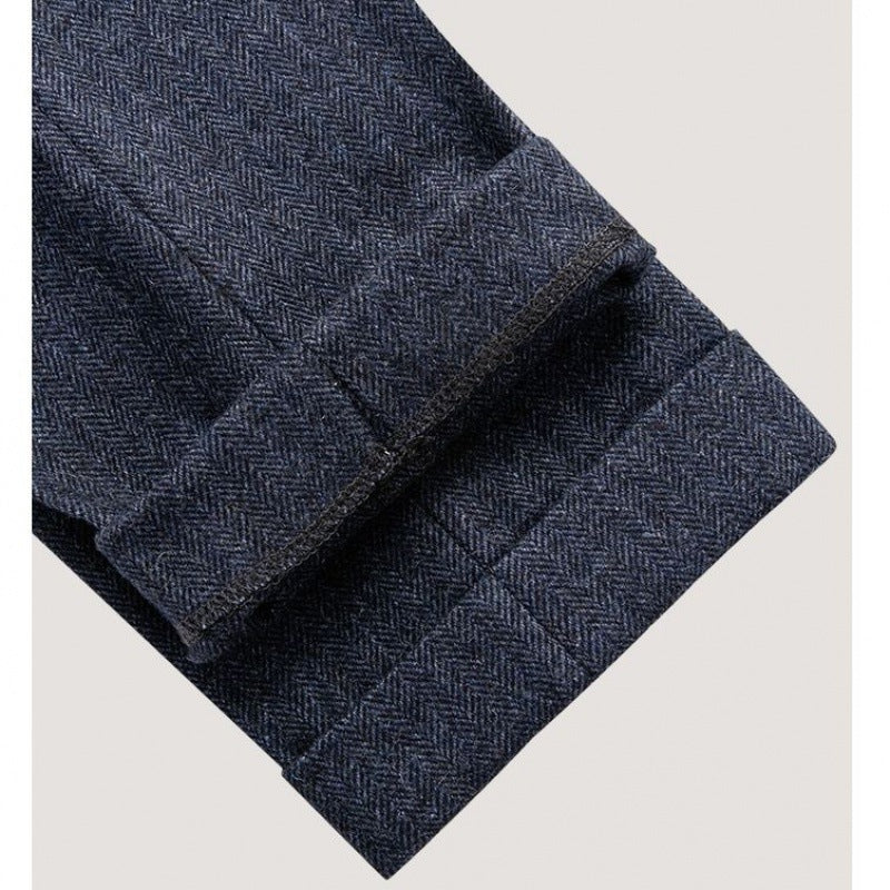 Schmale Tweed-Hose aus Wolle mit Fischgrätmuster
