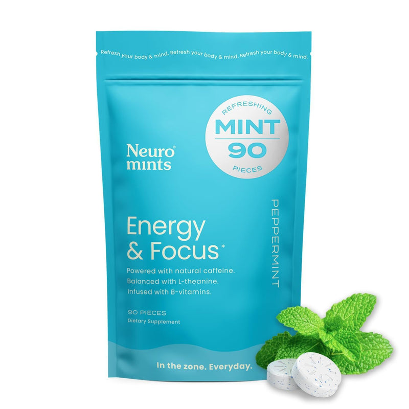 NeuroGum Energie-Koffein-Minzpastillen, Koffein-Ergänzungsmittel mit Minzgeschmack - 90 Stück