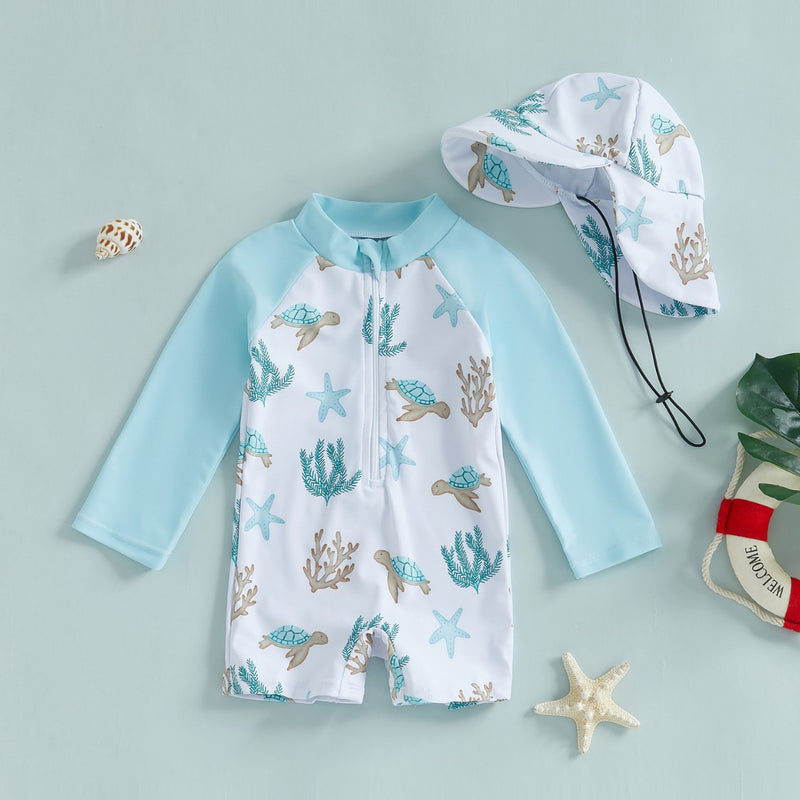 Hat One-piece Long Sleeves Children's Swimsuit