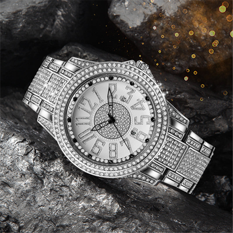 Men's Diamond Fashion Alloy Strap Date Quartz Watch