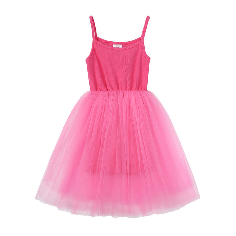 Geripptes Mesh-Trägerkleid für Mädchen