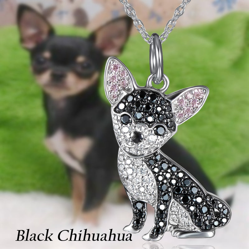 Colar com pingente de cachorro Chihuahua preto em liga de zinco