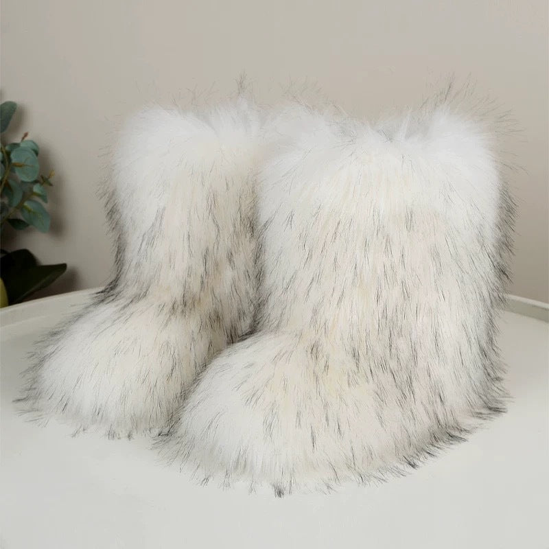 Europäische und amerikanische Damen-Halbstiefel für den Winter mit Waschbär-Imitat