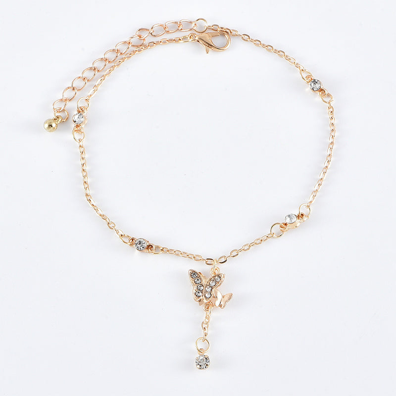 Tornozeleira Multicamadas de Borboleta Amor Moda Feminina