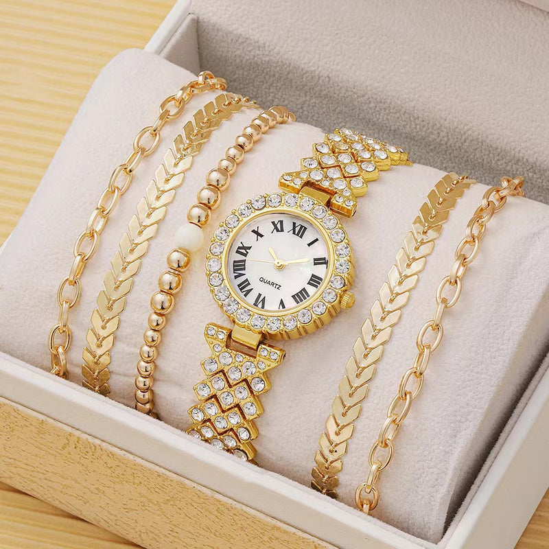 Diamant-Damenarmbanduhr Luxus-Mode Geschenkbox Uhrenarmband Sechsteiliges Set