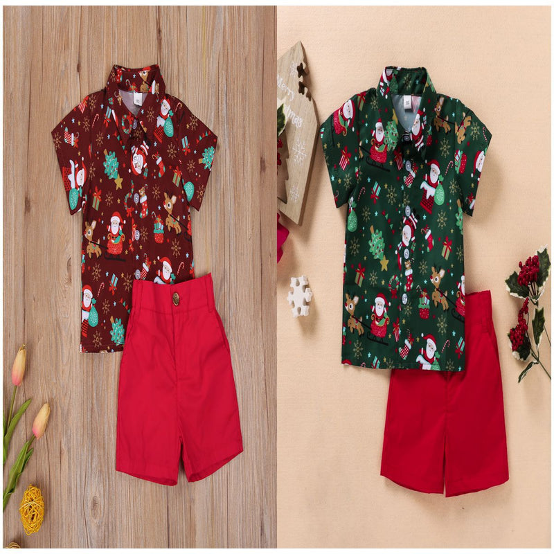 Conjunto de camisa com estampado de bonecos para rapaz de Natal