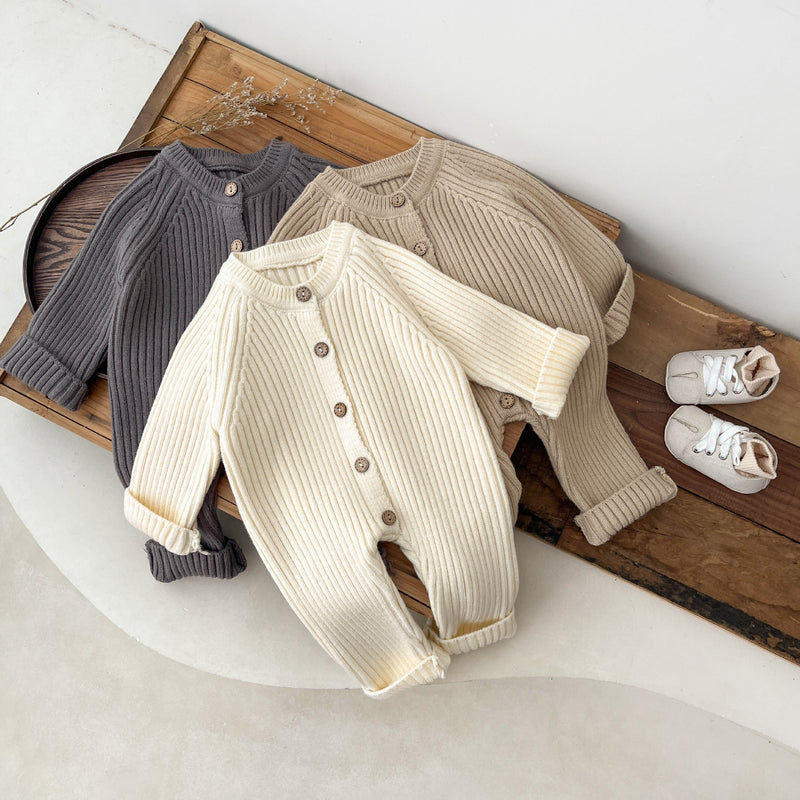 Fatos de malha grossa para recém-nascidos, roupa de inverno, macacão de malha
