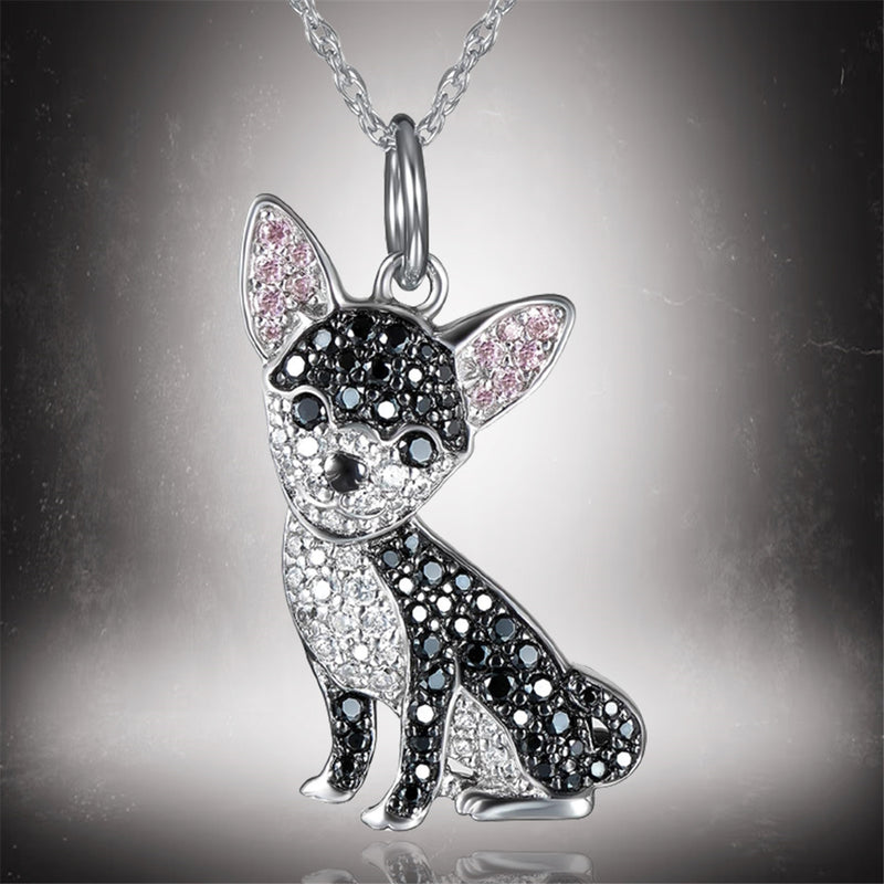 Colar com pingente de cachorro Chihuahua preto em liga de zinco